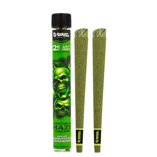 G-Rollz Mystikal Haze terpene-infused pre-rolled cones with slow burning natural paper and smooth flavor